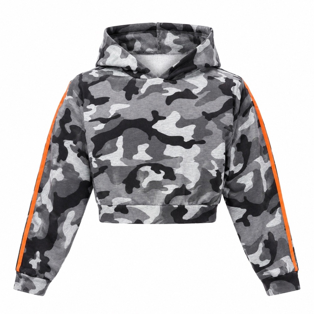 Orange Kiss Camo Cropped Hoodie sweatshirt Large streetwear skater edgy gorpcore
